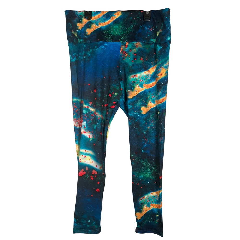 Agstract Apparel Leggings XL Galaxy Print Blue Green Orange Women's
